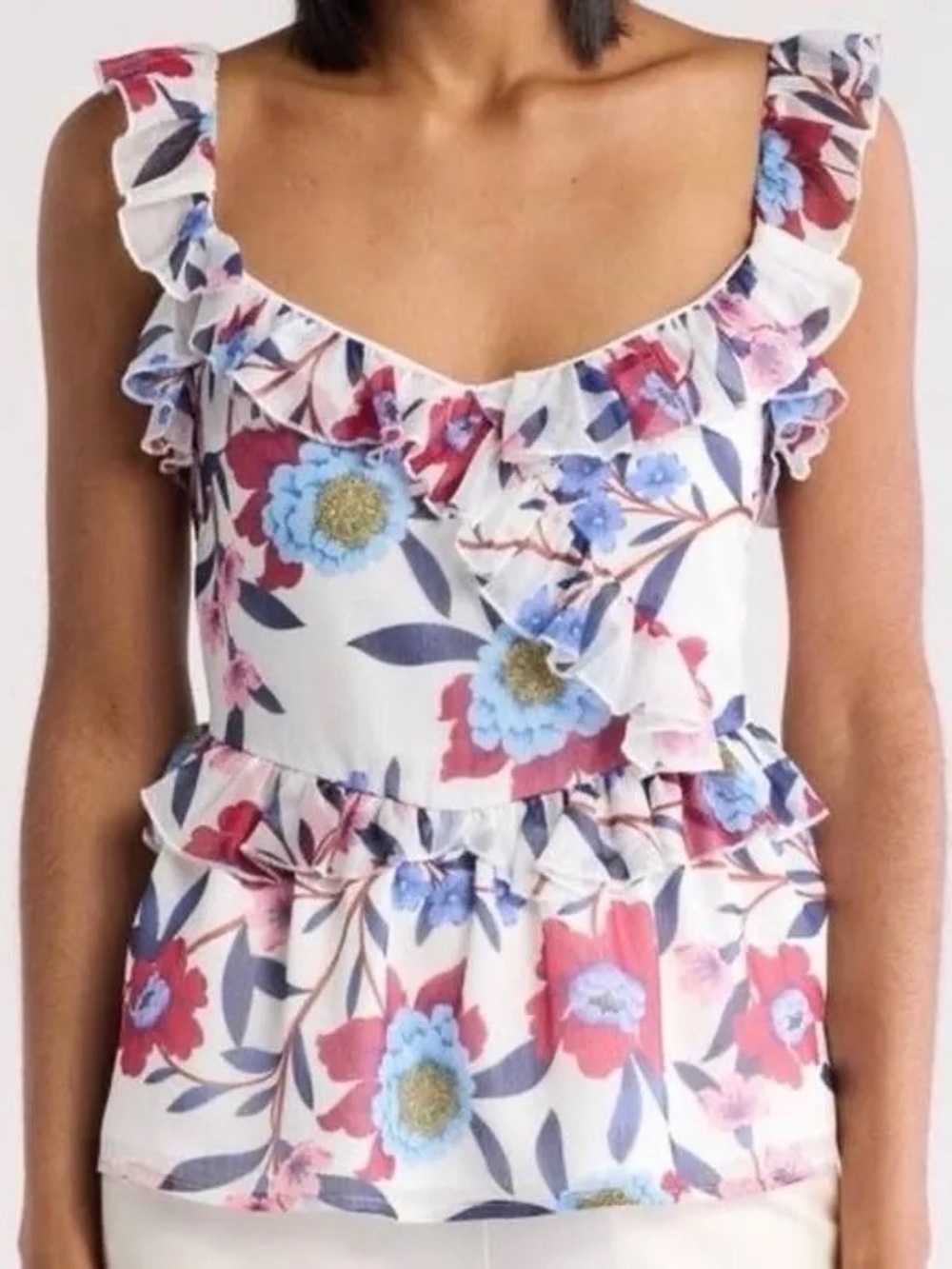 French Connection Floral Tiered Ruffle Cami Top Sleeveless Cottagecore Sz 8/M